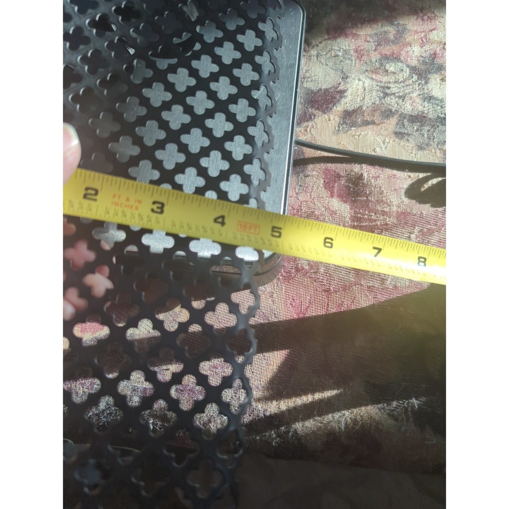 2 Vintage Black Metal Mesh Wall Shelves MCM Filigree Stamp Cut - Picture 10 of 11